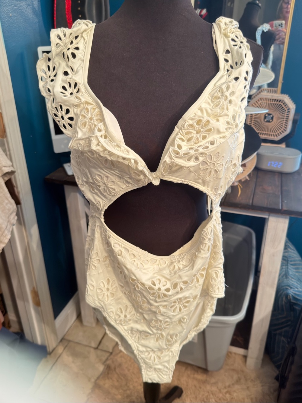 kate spade Cream Eyelet Cutout One-Piece Swimsuit